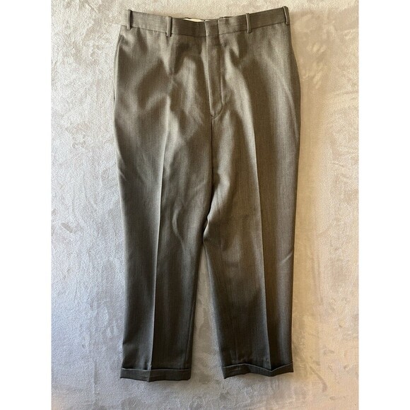 LL Bean Dress Pants Men's 36 100% Wool Gray Taupe Cuffed 29" Inseam  EUC‎ - Picture 1 of 7